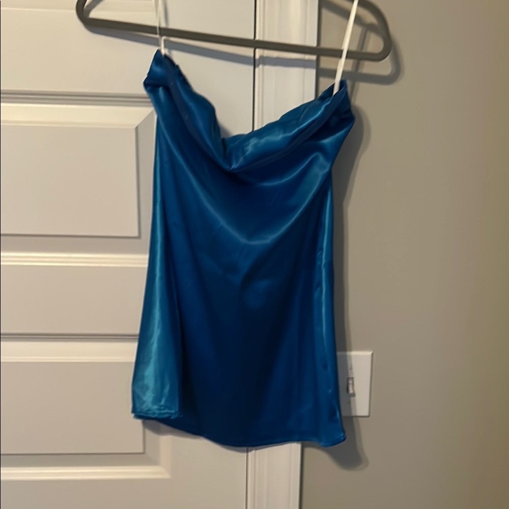 Elegant Blue Satin Women's Dress